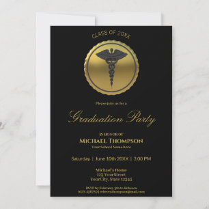 3D Goldener Medizinischer Caduceus Emblem Abschlus Einladung