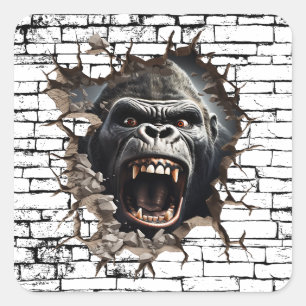 3D Gorilla Wall Break - Paradies für Kletterhexen: Quadratischer Aufkleber