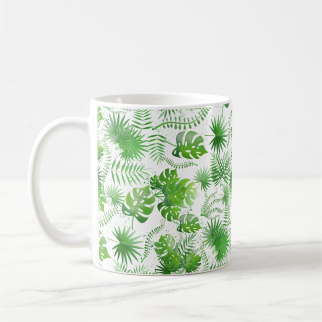3D Green Blätter Muster 01A Blue BG Kaffeetasse (Links)