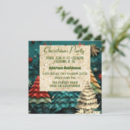 3d Green Christmas Tree| Goldenes Weihnachtsfest - Einladung