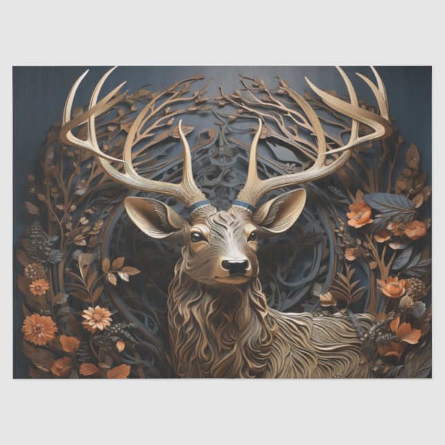 3d Große Antler Buck Deer Rustikale Dekoupage Seidenpapier (Vorderseite)
