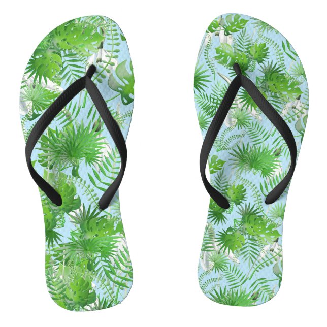 3D Grüne Blätter Muster 01x4 LBlue BG Flip Flops (Fußbett)