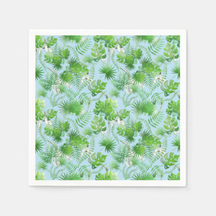 3D Grüne Blätter Muster 01x4 LBlue BG Serviette