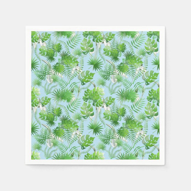 3D Grüne Blätter Muster 01x4 LBlue BG Serviette (Vorderseite)