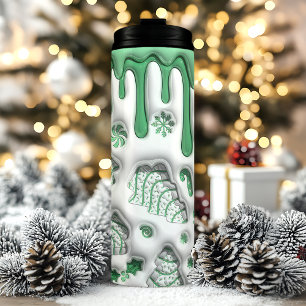 3D Grüne Weihnachtsbaum-Torten Thermosbecher