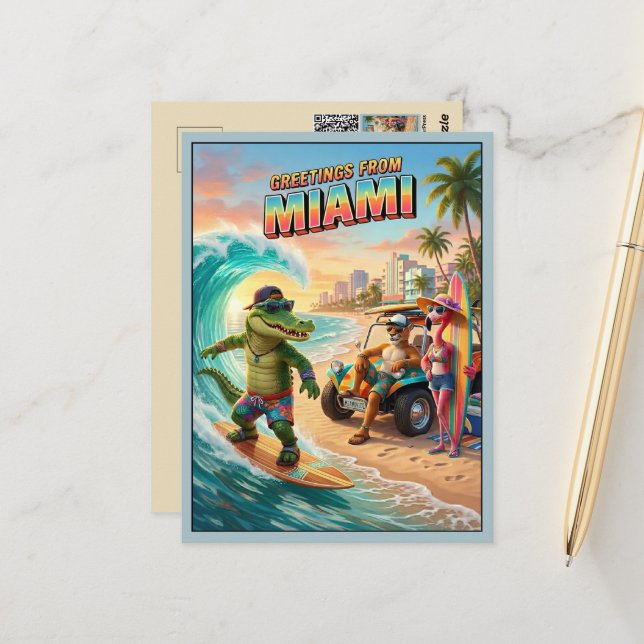 3D Grüße aus Miami Reise Postkarte (Vorderseite/Rückseite Beispiel)