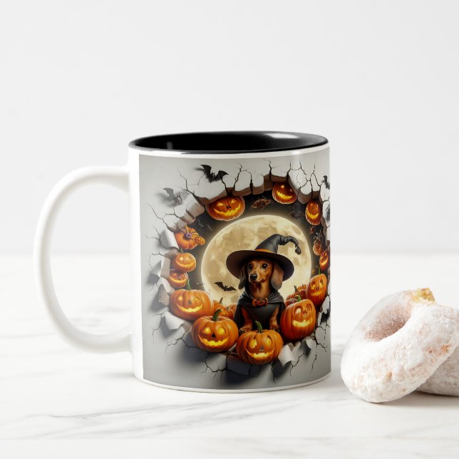 3D Halloween Dog Breeds Halloween Mugs, Tea/Coffee Zweifarbige Tasse (Mit Donut)