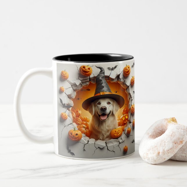 3D Halloween Dog Breeds Halloween Mugs, Tea/Coffee Zweifarbige Tasse (Mit Donut)