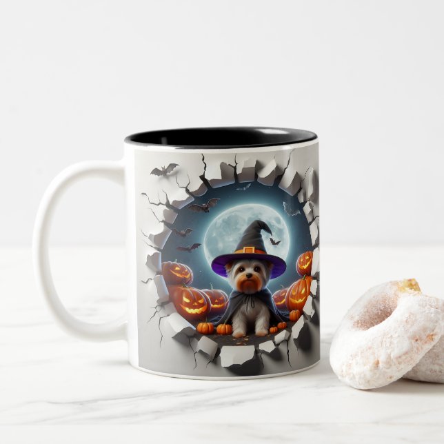 3D Halloween Dog Breeds Halloween Mugs, Tea/Coffee Zweifarbige Tasse (Mit Donut)