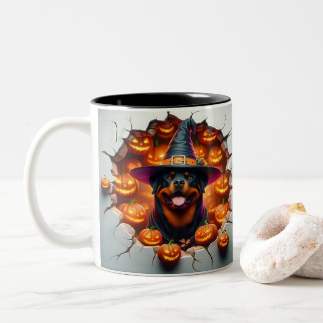 3D Halloween Dog Breeds Halloween Mugs, Tea/Coffee Zweifarbige Tasse (Mit Donut)
