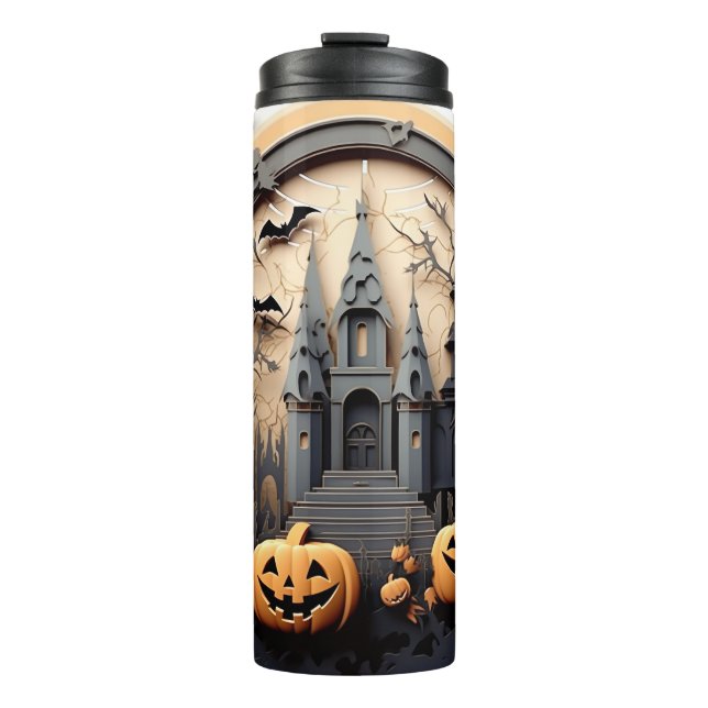 3D Halloween Pumpkin Spuk Haus Thermosbecher (Vorderseite)
