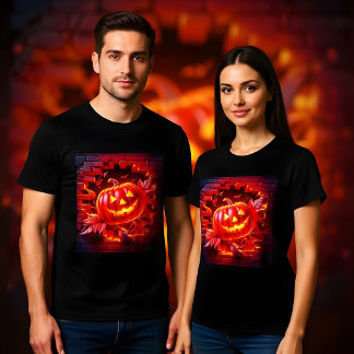 3d Halloween Red Pumpkin in einem Loch in der Maue T-Shirt