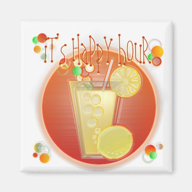 3D Happy Hour Cocktail (weiß) Magnet (Vorne)