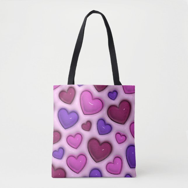 3D Heart Pattern - Pink Romantic Everyday Tote Bag (Vorderseite)