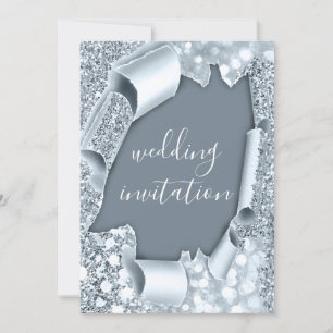 3D-Hochzeiteffekt Glitzer Smoky Blue Glam Einladung