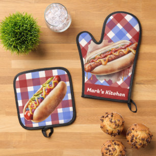 3D Hotdog-Koch-Out Chef-Küche Ofenhandschuh & Topflappen-Set