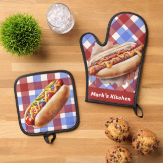 3D Hotdog Kochen Sie Koch Küche Ofenhandschuh & Topflappen-Set