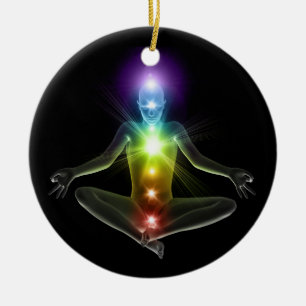 3d human in Yoga-Pose mit Chakras Keramik Ornament