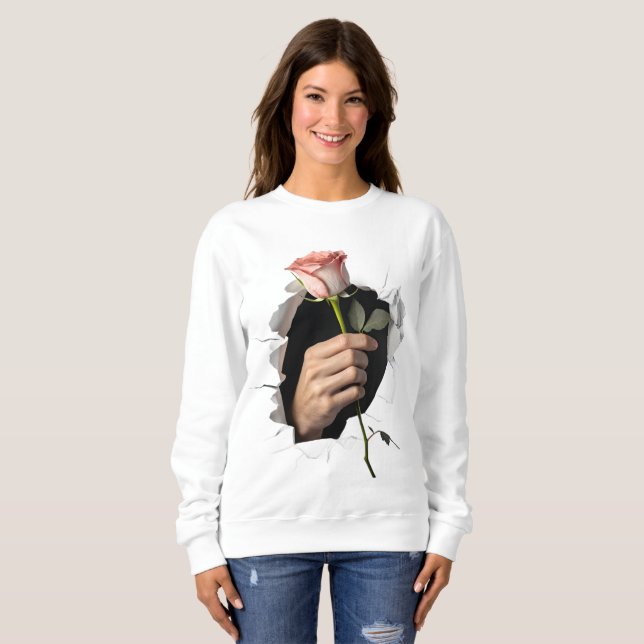 3D Hyper-Realistic Hand Offering a Rose  Sweatshirt (Vorne ganz)
