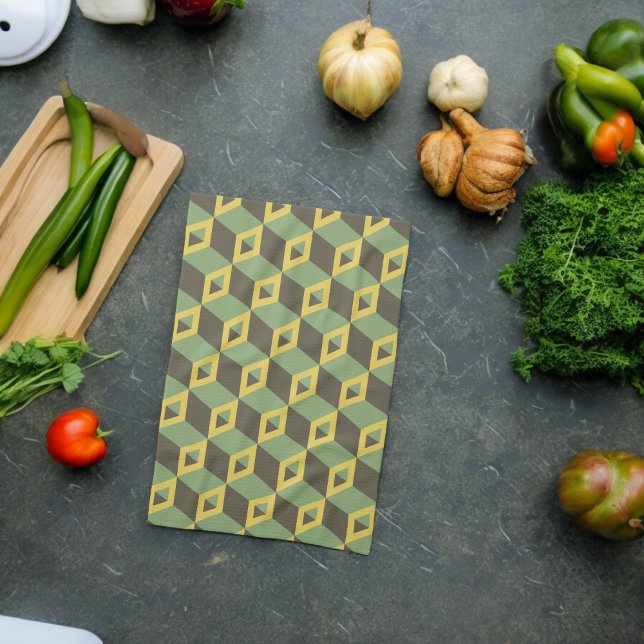 3D-Illusion-Quadrat-Muster Geschirrtuch (Kitchen Towel)