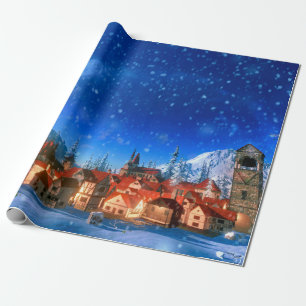 3D-Illustration eines kleinen Alpendorfes bei Morg Geschenkpapier