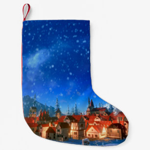 3D-Illustration eines kleinen Alpendorfes bei Morg Kleiner Weihnachtsstrumpf