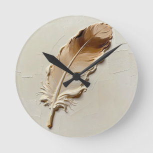 3D Impasto-Textur-Taupe-Feder Elegant Modern Runde Wanduhr