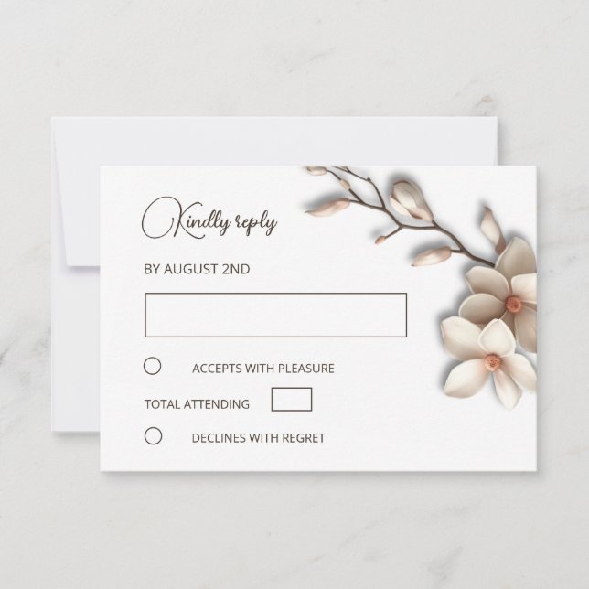 3D Ivory Magnolia Simple Wedding RSVP Karte (Vorderseite)