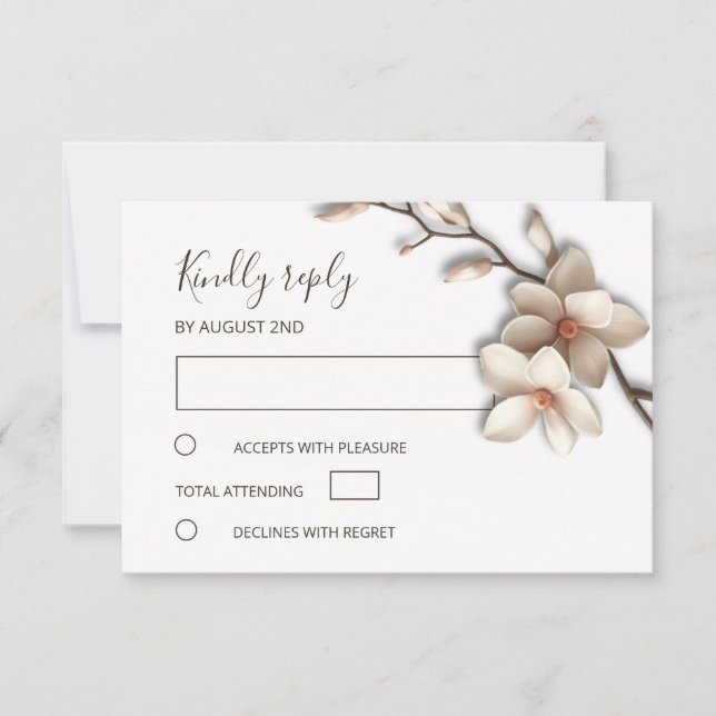 3D Ivory Magnolia Simple Wedding RSVP Karte (Vorderseite)