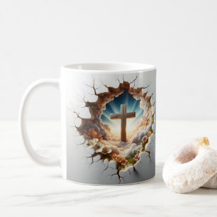 3D Jesus und Kreuzloch Mauer gebrochen Kaffeetasse