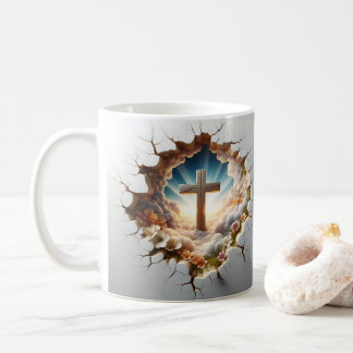 3D Jesus und Kreuzloch Mauer gebrochen Kaffeetasse