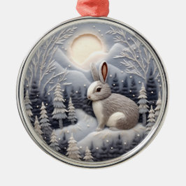 3D-Kaninchen in Schneewaldland Weihnachten Ornament Aus Metall