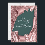 3D-Kart-Effekt Hochzeiten Rahmen-HolzTeal-Rose Einladung<br><div class="desc">Elegantes modernes Glasfenster laden zum FlorenceK-Design ein</div>
