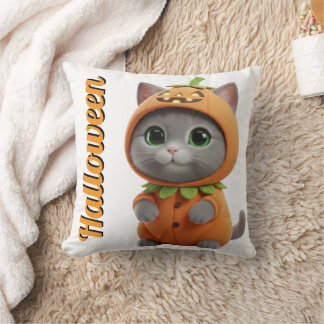 3D Kawaii Pumpkin Cat Halloween Throw Pillow Kissen