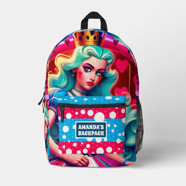 3D Königin des Herzens Personalisierter Name der K Bedruckter Rucksack (Vorderseite)