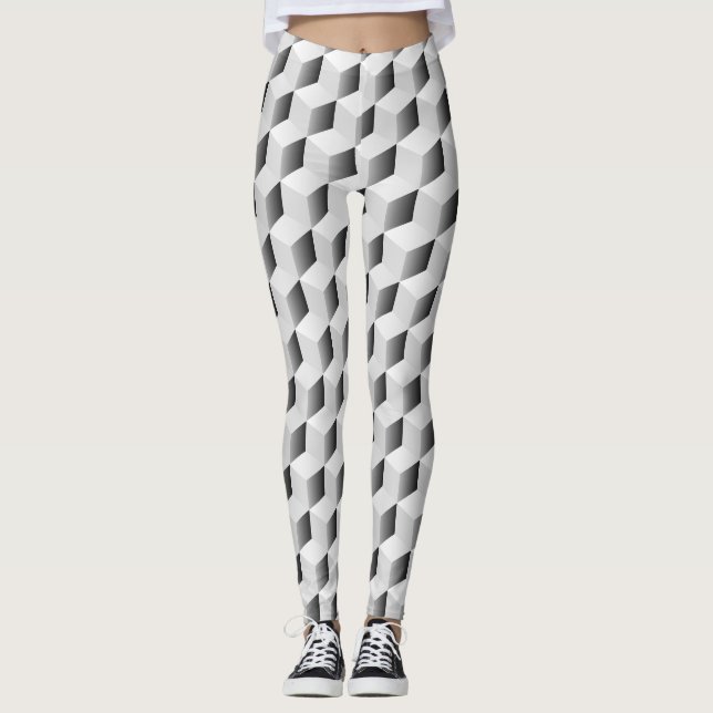 3D-Kuben in Grautönen Leggings (Vorderseite)