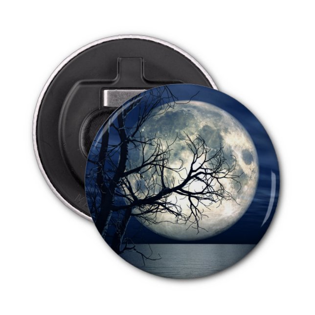 3D Landschaft Hintergrund mit Mond über dem Meer Flaschenöffner (Vorderseite)