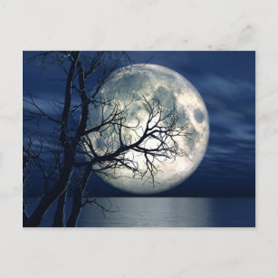 3D Landschaft Hintergrund mit Mond über dem Meer Postkarte