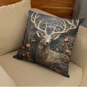 3d Large Antler Buck Deer Rustic Monogram Kissen