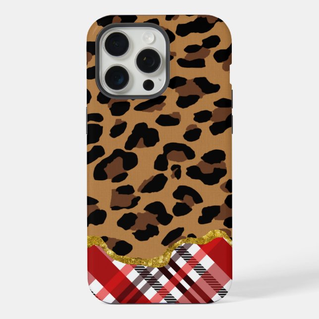 3D Leopard Print & Holiday Kariert iPhone Hülle (Rückseite)