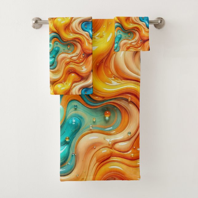 3D Liquid Swirl Abstract Glass - Modern Psychedeli Badhandtuch Set (Insitu)