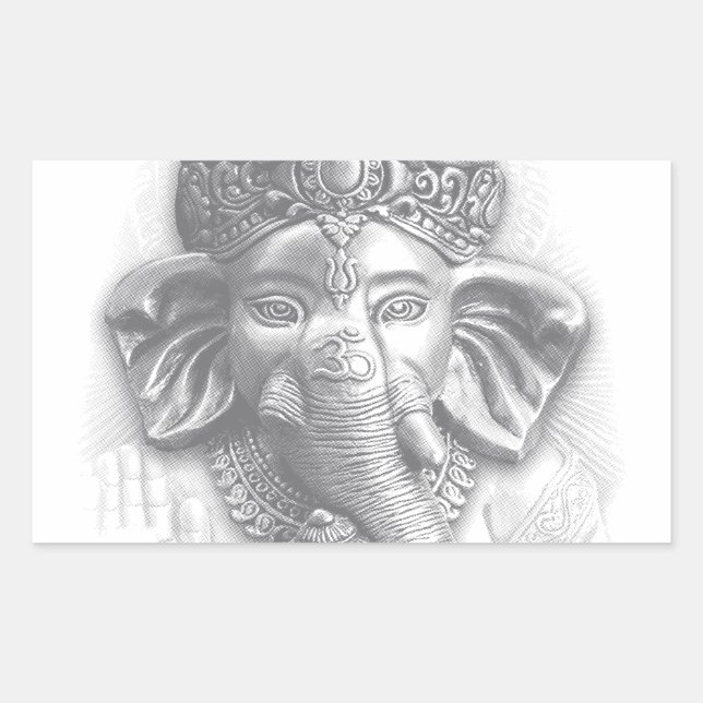 3d Lord Ganesha - Om Rechteckiger Aufkleber (Vorderseite)