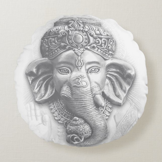 3d Lord Ganesha - Om Rundes Kissen (Vorderseite)