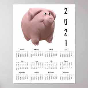 3D Lustiges Schwein 2 Weißer Kalenderposter 2021 Poster