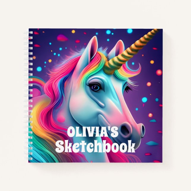 3D Magical Unicorn Personalisiert Kids Sketchbook Notizbuch (Vorderseite)