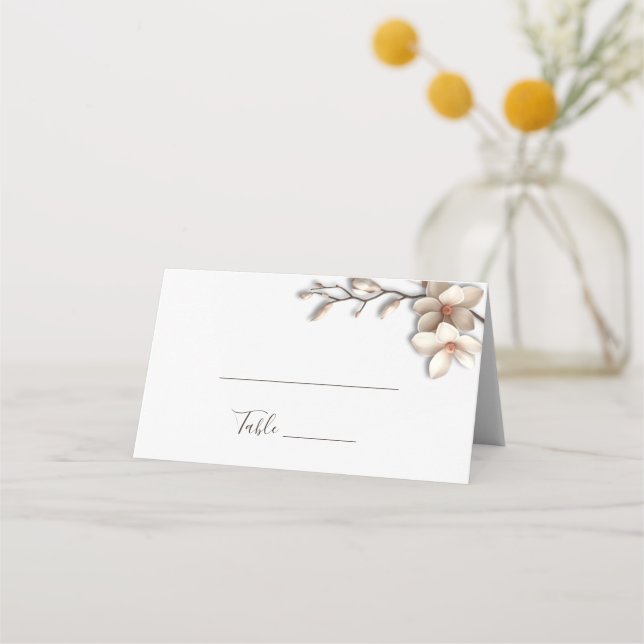 3D-Magnolien-Hochzeit Platzkarte (Vorderseite)