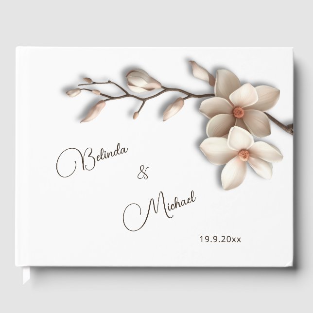 3D Magnolienblüte | Hochzeit Gästebuch (Vorderseite)