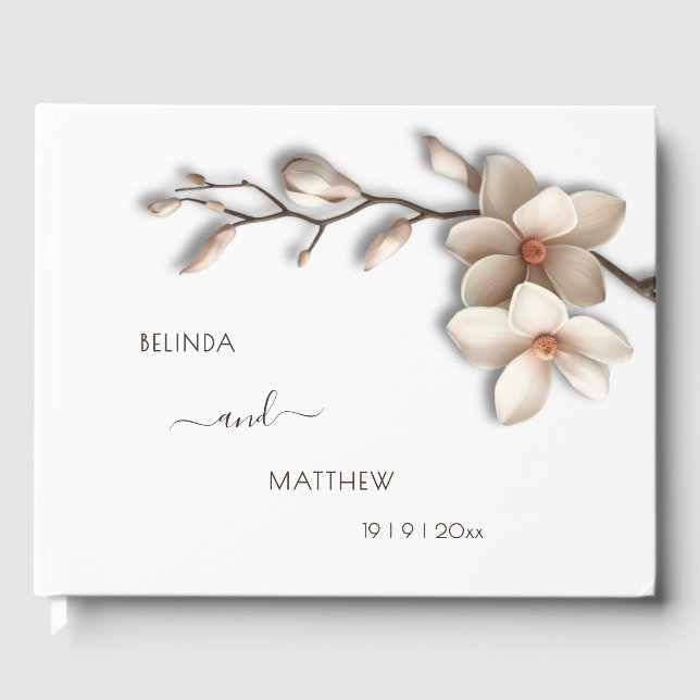 3D Magnolienblüte | Hochzeit Gästebuch (Vorderseite)