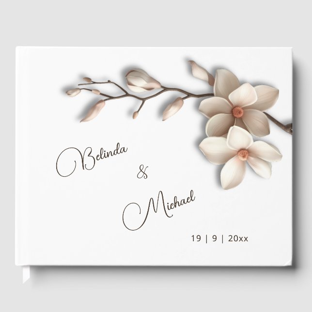 3D Magnolienblüte | Hochzeit Gästebuch (Vorderseite)