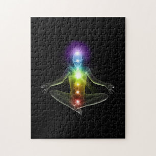 3D-Mensch in Yoga-Pose mit Chakras Puzzle